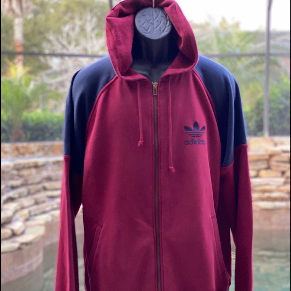 ADIDAS FULL ZIP HOODIE LARGE‎ BURGUNDY/BLUE